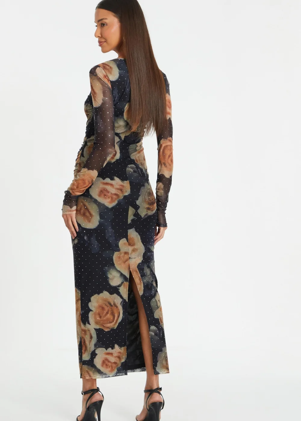 Quiz Black Floral Mesh Midaxi Dress - 6 Image 2
