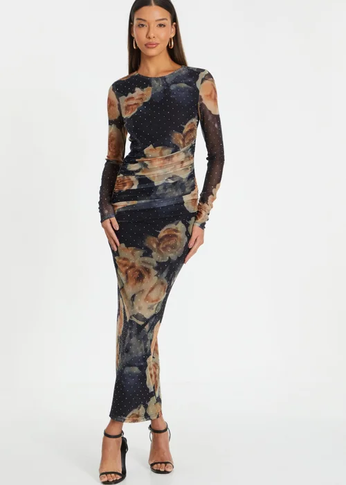 Quiz Black Floral Mesh Midaxi Dress - 6 Image 1