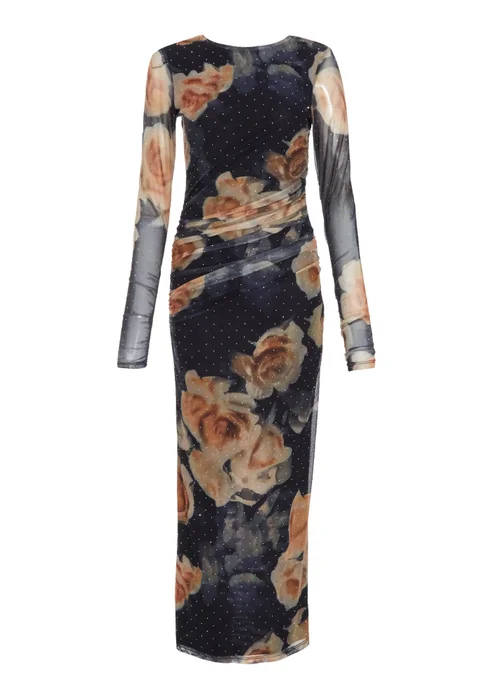 Quiz Black Floral Mesh Midaxi Dress - 6 Image 4
