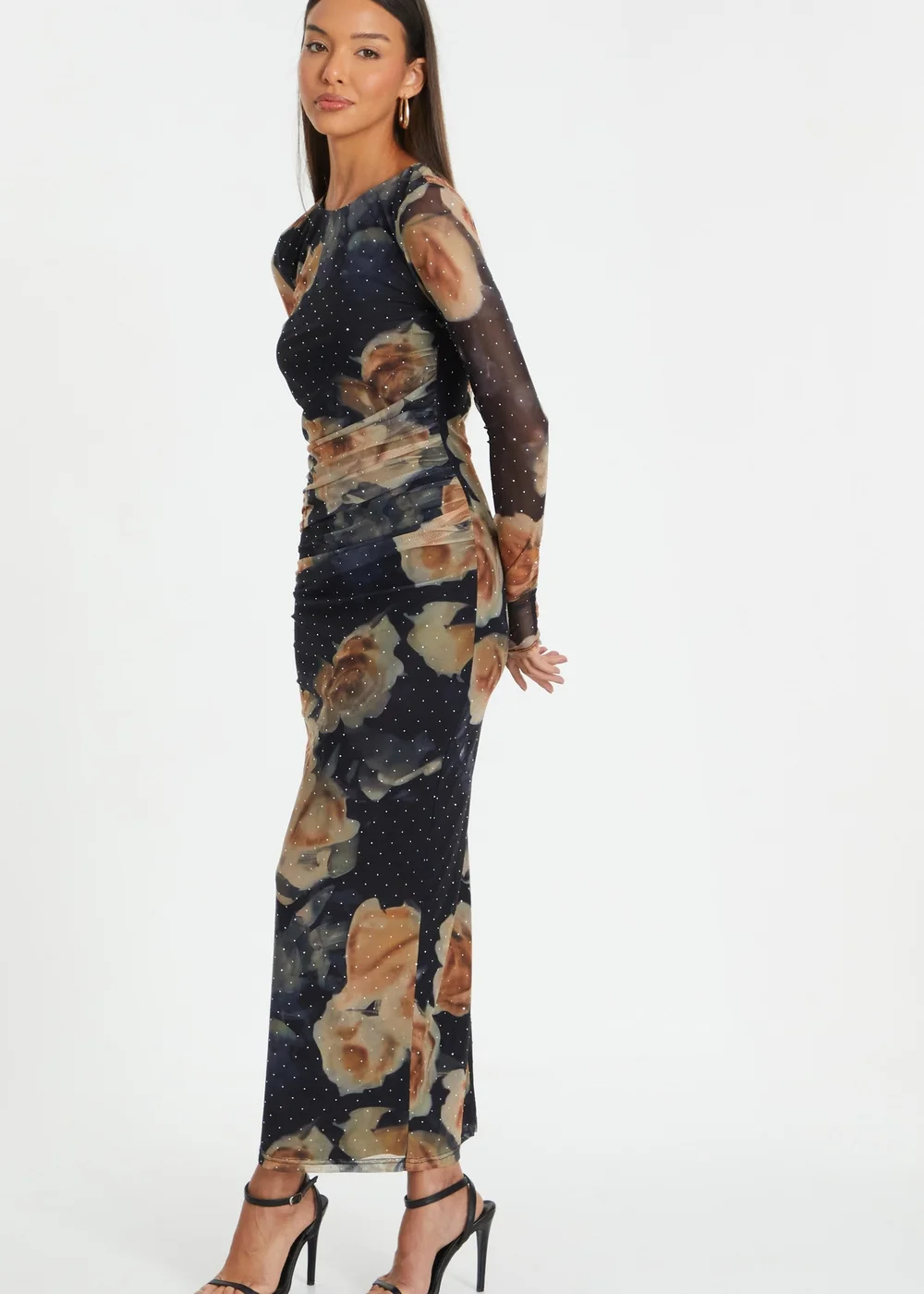 Quiz Black Floral Mesh Midaxi Dress - 6 Image 3