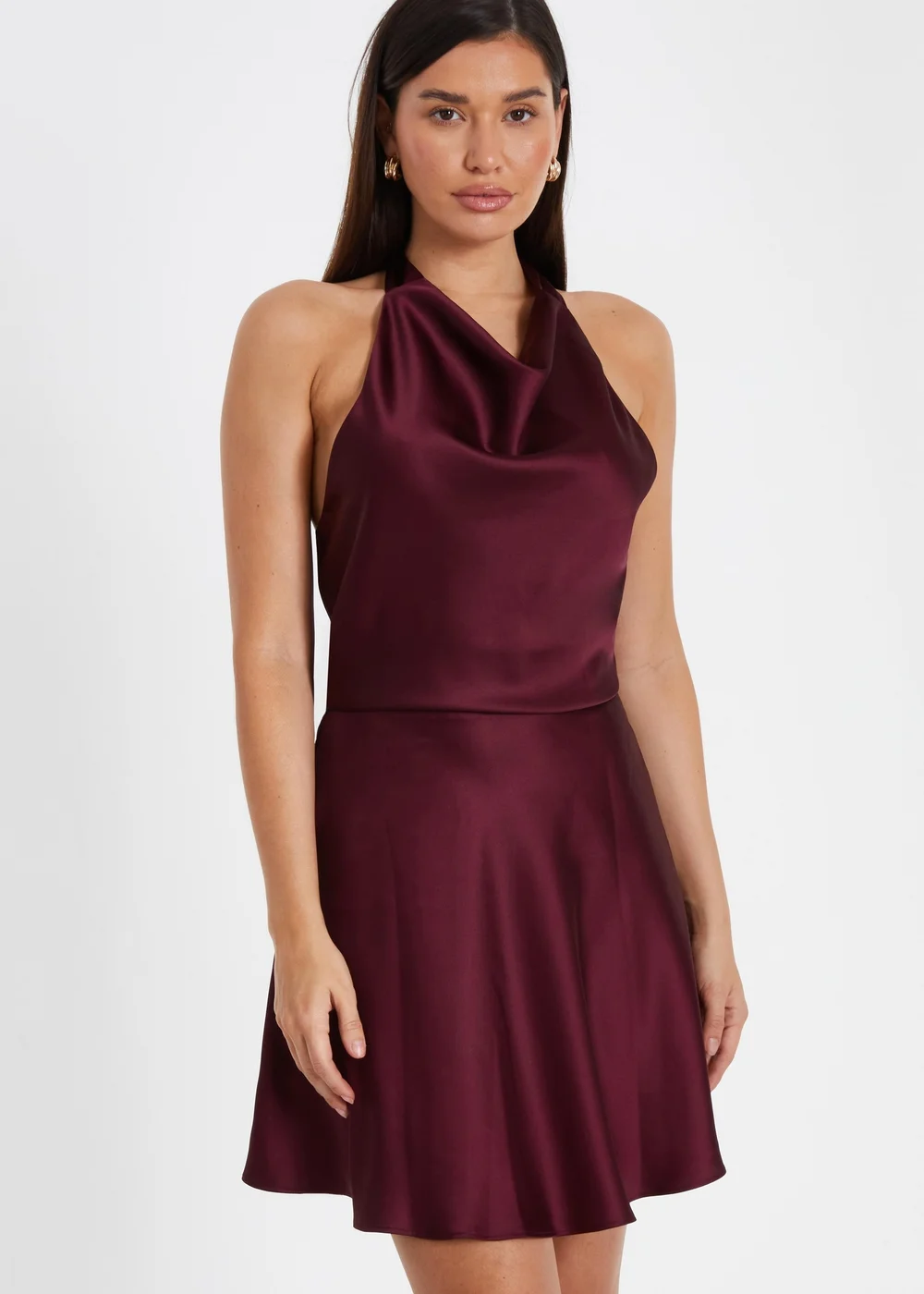 Quiz Burgundy Satin Mini Skater Dress - 6 Image 1