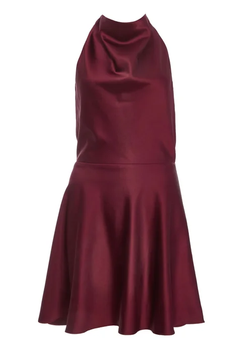 Quiz Burgundy Satin Mini Skater Dress - 6 Image 4