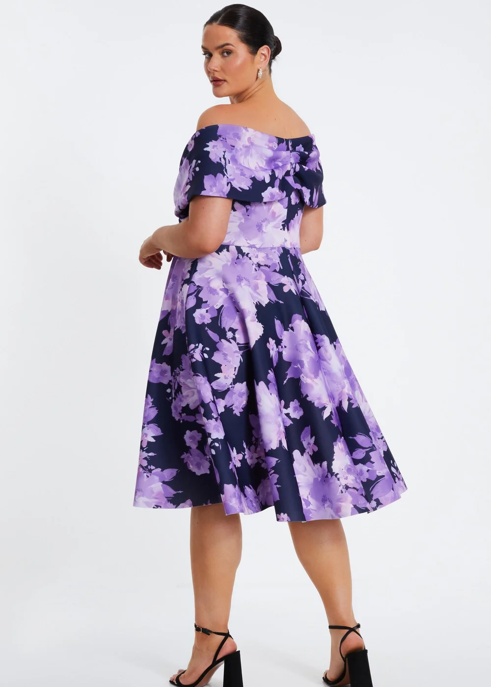 Quiz Navy Curve Floral Bardot Midi Dress - 16 Image 2