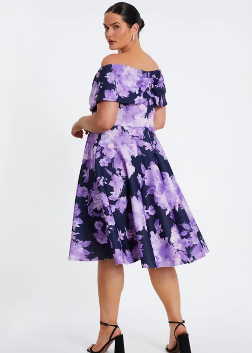 Quiz Navy Curve Floral Bardot Midi Dress - 16 Image 2