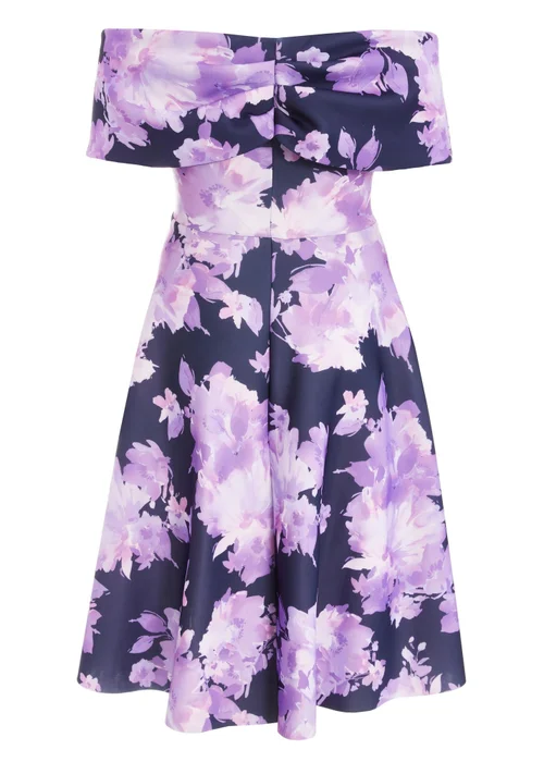 Quiz Navy Curve Floral Bardot Midi Dress - 16 Image 5