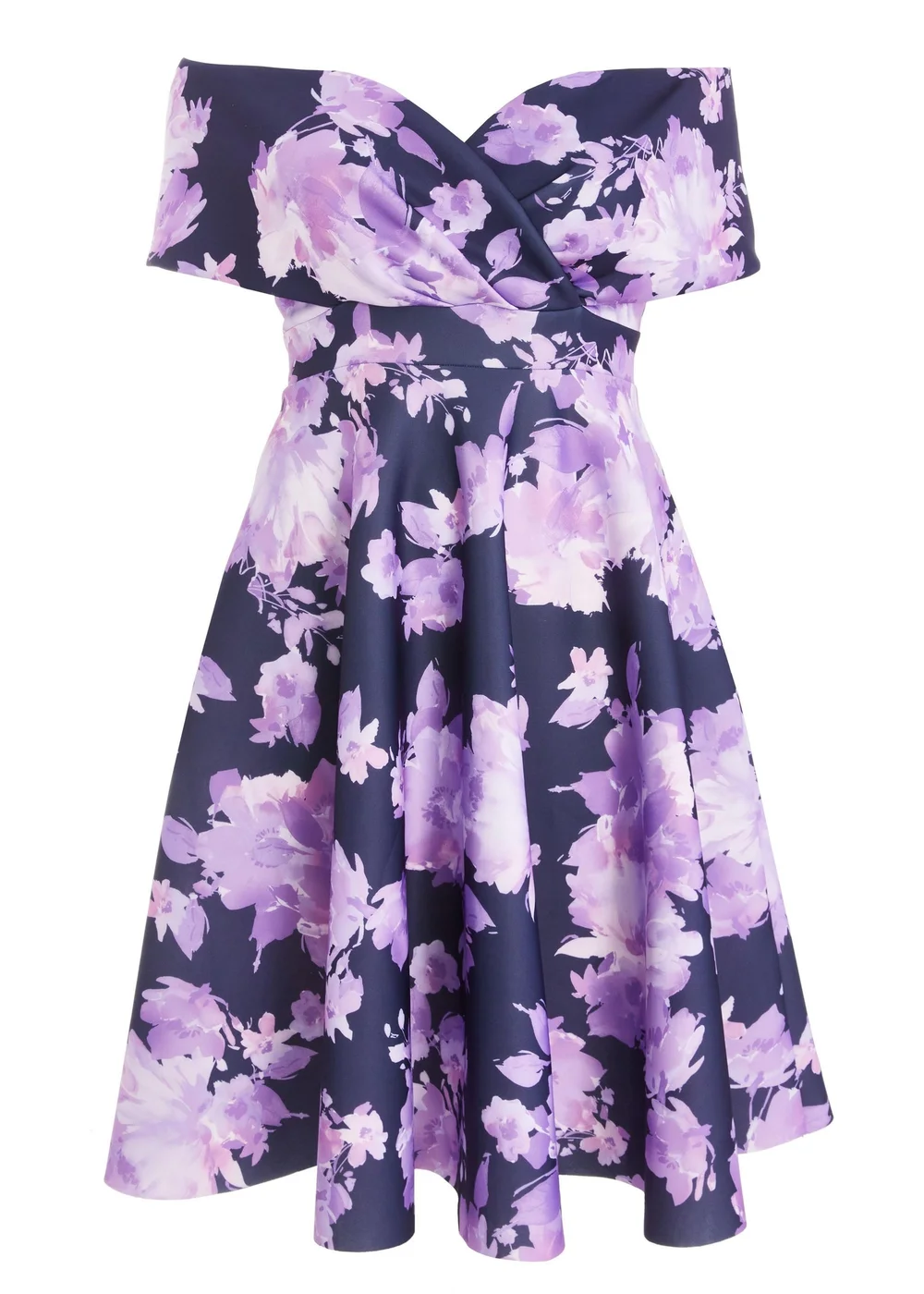 Quiz Navy Curve Floral Bardot Midi Dress - 16 Image 4