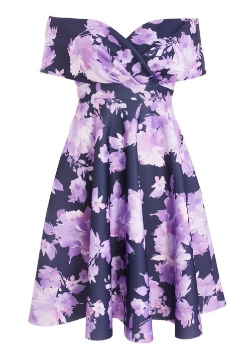 Quiz Navy Curve Floral Bardot Midi Dress - 16 Image 4