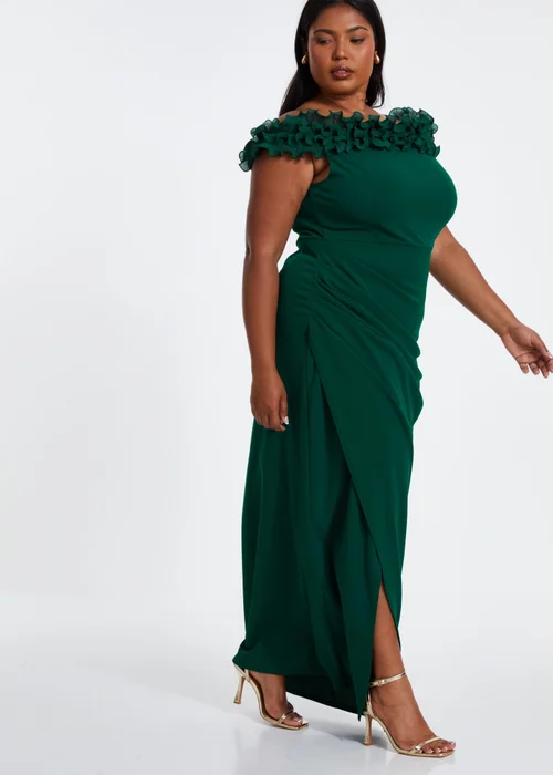 Quiz Green Curve Bardot Maxi Dress - 16 Image 3