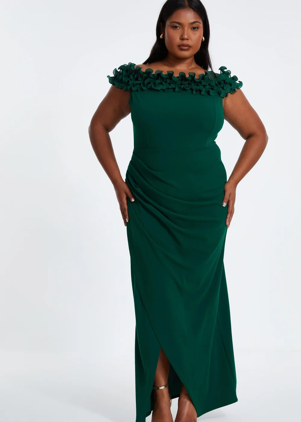Quiz Green Curve Bardot Maxi Dress - 16 Image 1