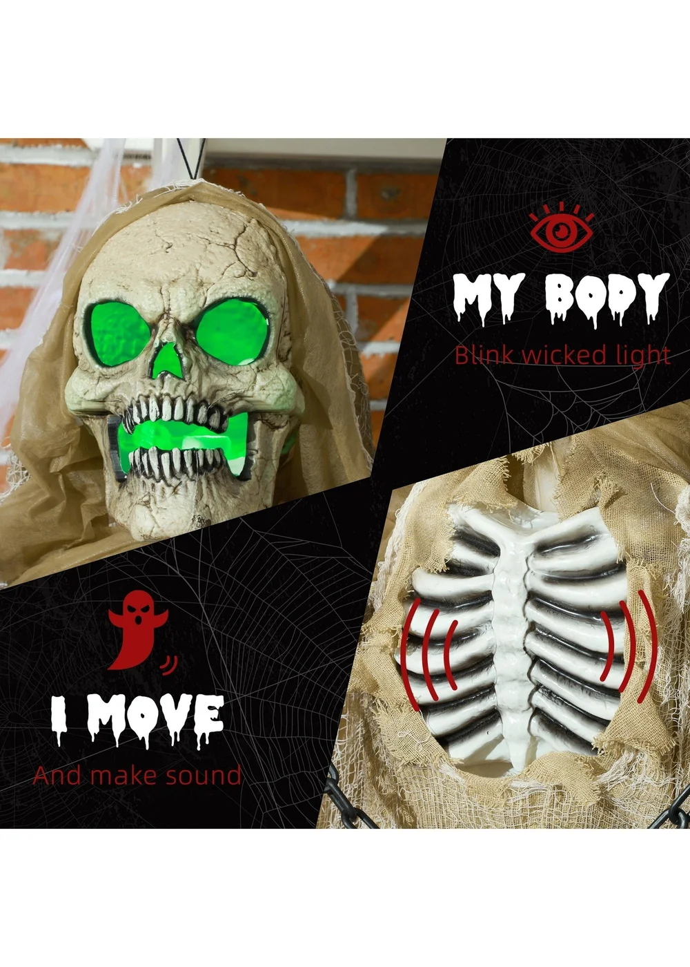 HOMCOM Hanging Skeleton Outdoor Halloween Decoration (183cm 72") - One Size Image 5