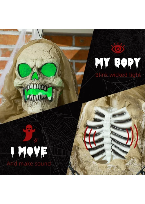 HOMCOM Hanging Skeleton Outdoor Halloween Decoration (183cm 72") - One Size Image 5