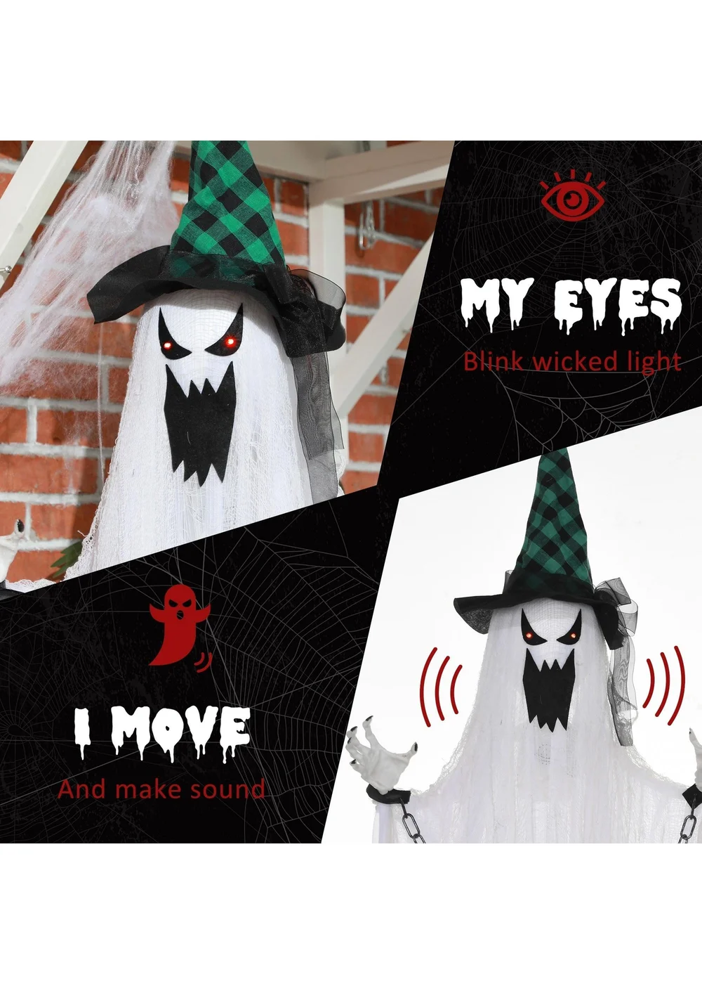 HOMCOM Hanging Ghost Outdoor Halloween Decoration (204cm 80") - One Size Image 5