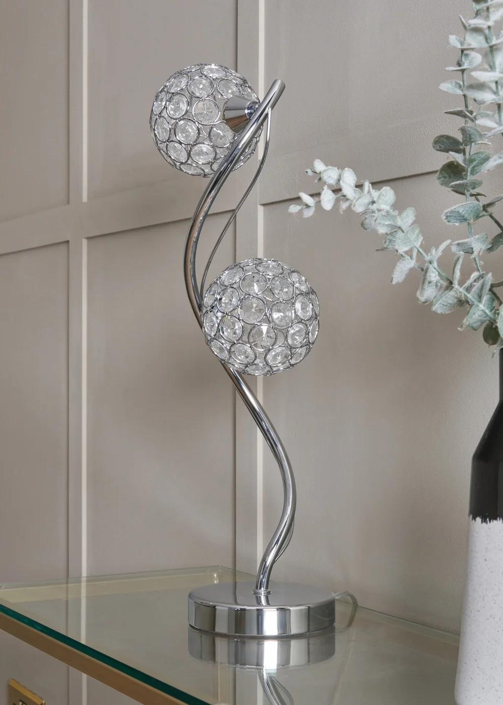 BHS Chrome Orianna 2 Light Table Lamp (51cm x 18cm) - One Size Image 1