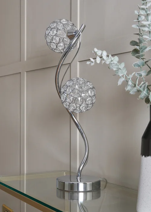 BHS Chrome Orianna 2 Light Table Lamp (51cm x 18cm) - One Size Image 1