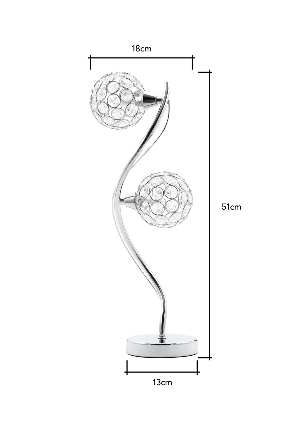 BHS Chrome Orianna 2 Light Table Lamp (51cm x 18cm) - One Size Image 6