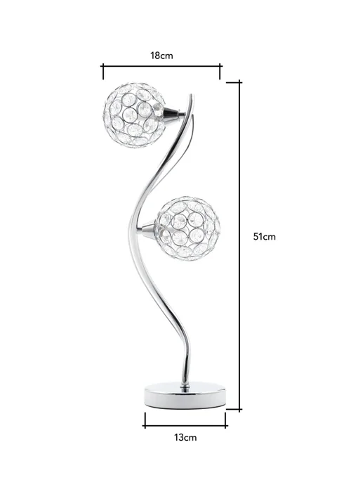 BHS Chrome Orianna 2 Light Table Lamp (51cm x 18cm) - One Size Image 6