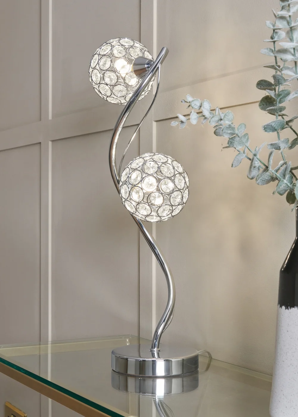 BHS Chrome Orianna 2 Light Table Lamp (51cm x 18cm) - One Size Image 2