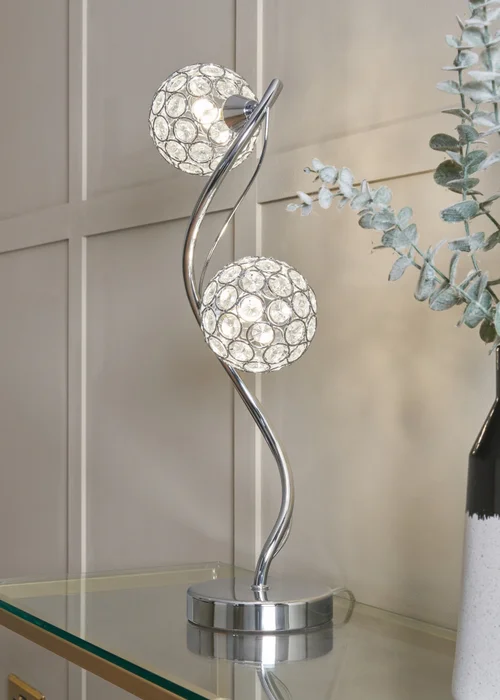 BHS Chrome Orianna 2 Light Table Lamp (51cm x 18cm) - One Size Image 2