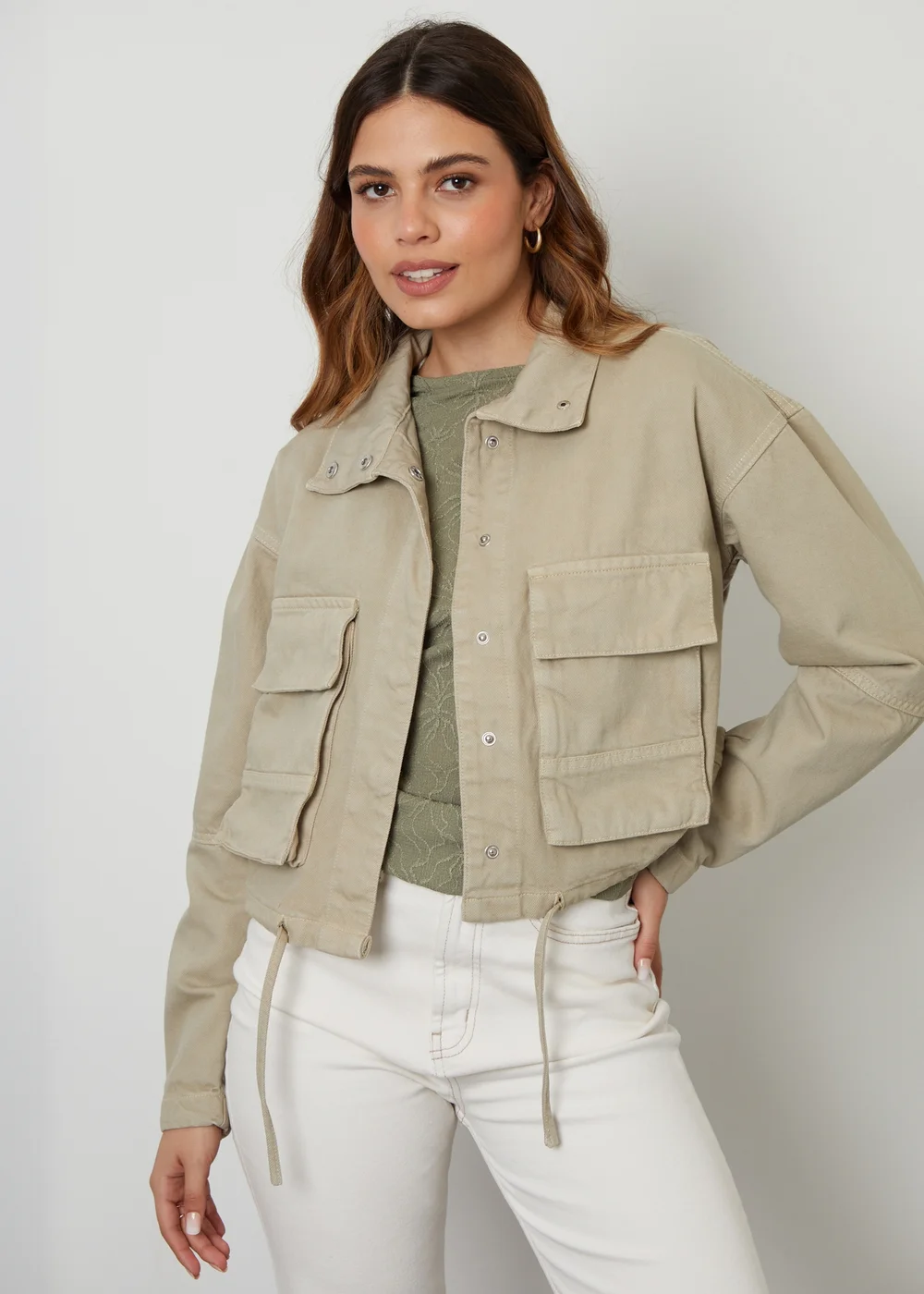 Threadbare Soft Green Cinzia Lightweight Cotton Twill Utility Jacket - 14 Image 1