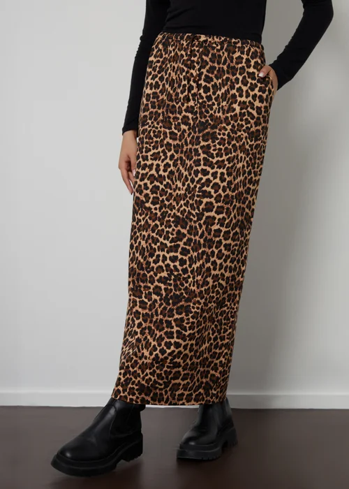 Threadbare Brown Midori Leopard Print Cotton Jersey Midi Skirt with Pockets - Size 8 Image 3