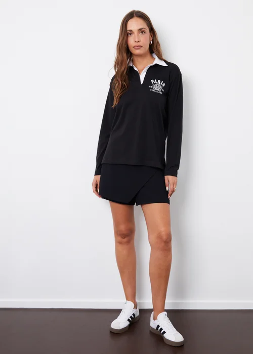 Threadbare Black Apollo Paris Embroidery Rugby Shirt - Size 10 Image 4