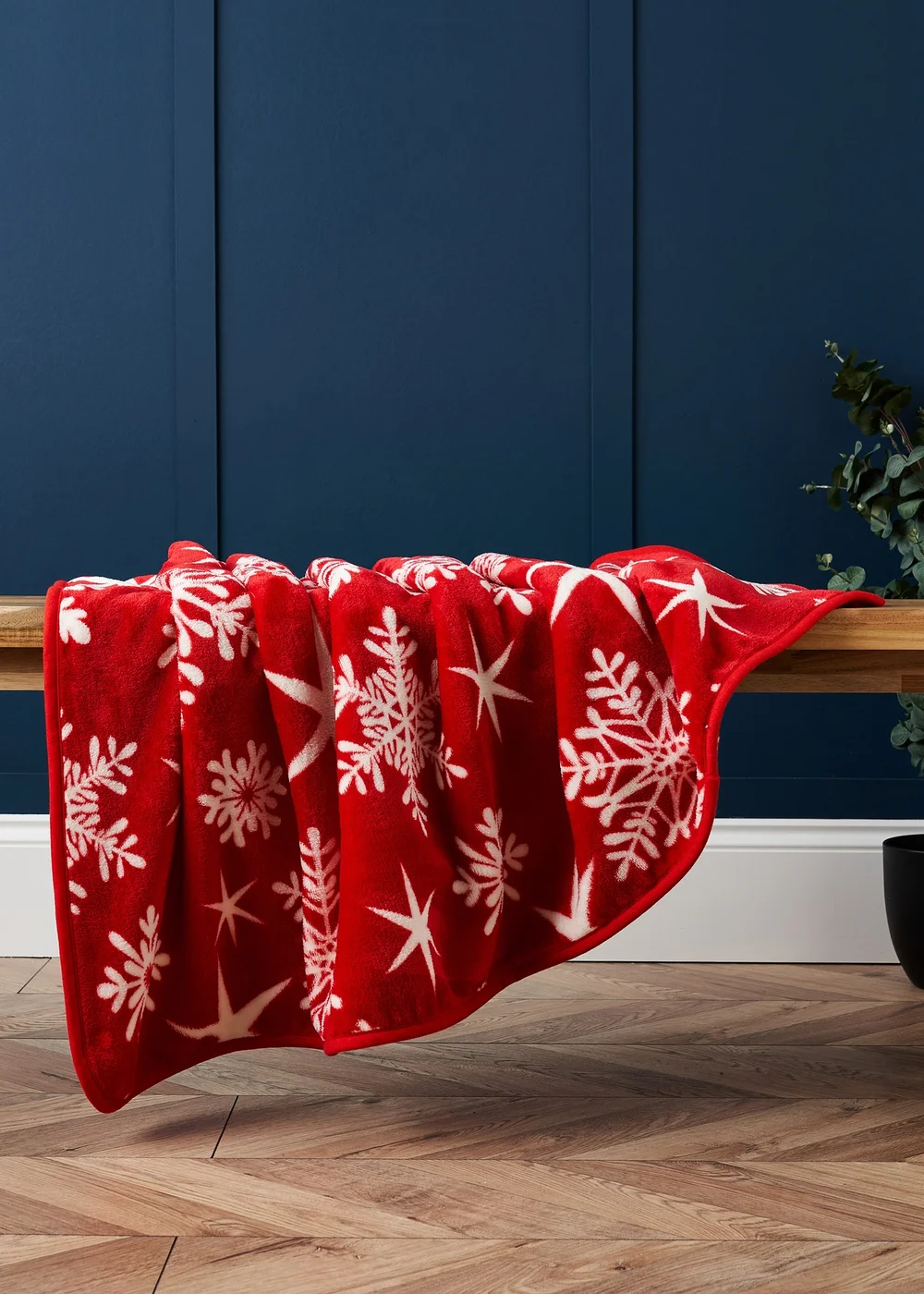 BHS Red Christmas Snow Flake Throw - One Size Image 1