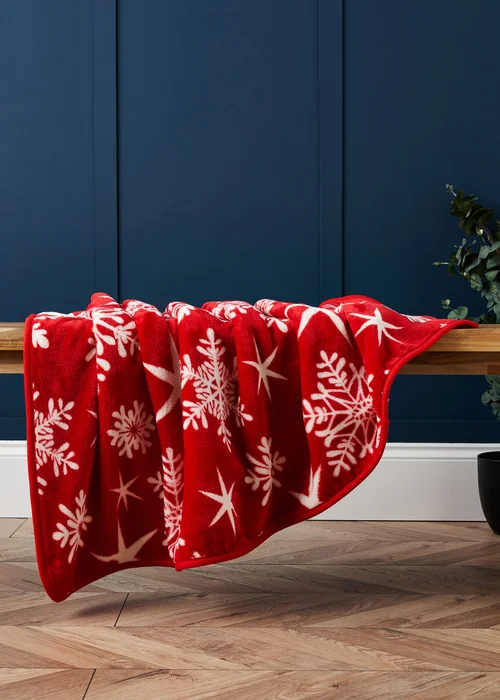 BHS Red Christmas Snow Flake Throw - One Size Image 1
