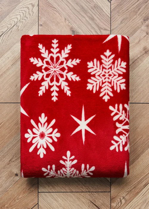 BHS Red Christmas Snow Flake Throw - One Size Image 4