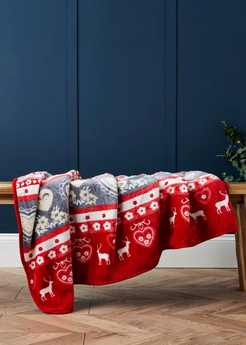 BHS Red Christmas Winter Snow Throw - One Size Image 1