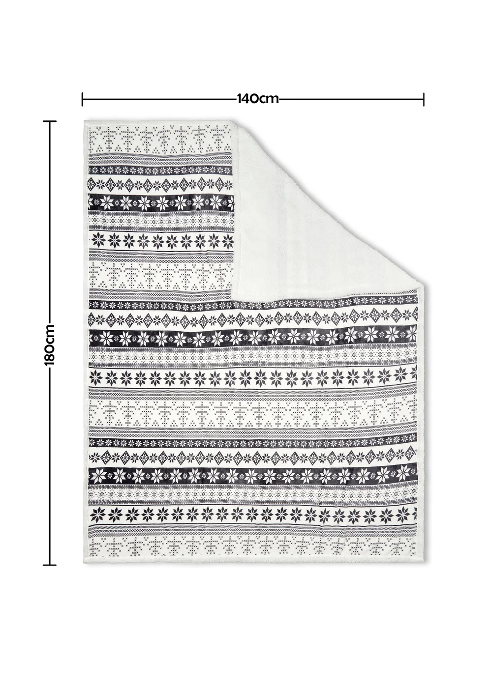 BHS Grey Fair Isle Throw with Faux-Shearling Back - One Size Image 6