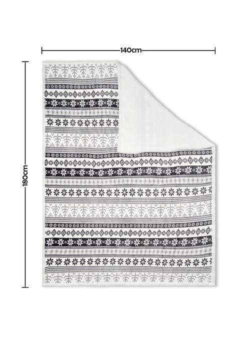 BHS Grey Fair Isle Throw with Faux-Shearling Back - One Size Image 6