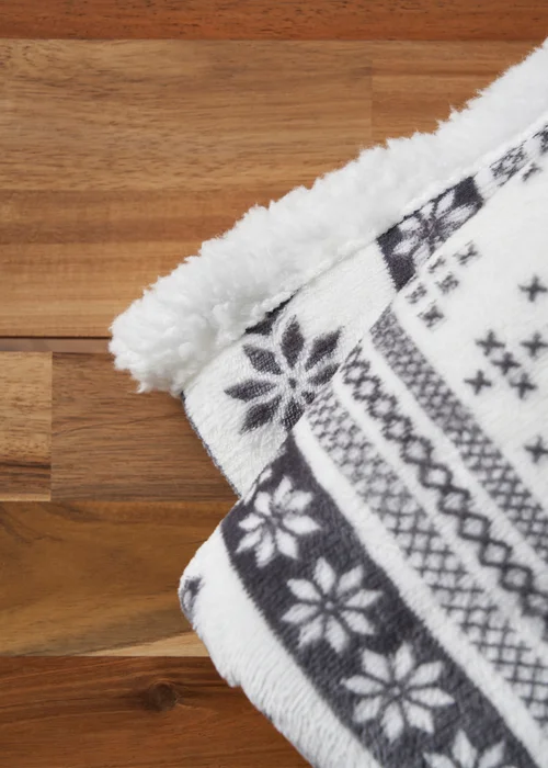 BHS Grey Fair Isle Throw with Faux-Shearling Back - One Size Image 3