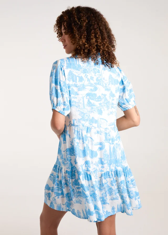 Blue Vanilla Light Blue Mini Smock Shirt Dress