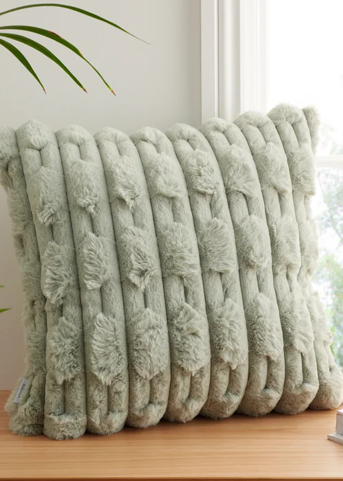 Bianca Fine Linens So Soft Carved Faux Fur 50x50cm Cushion Sage Green - One Size Image 2