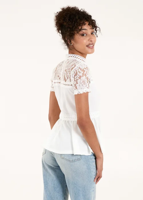 Blue Vanilla Ivory Lace Trimmed Peplum Top - 8 Image 2