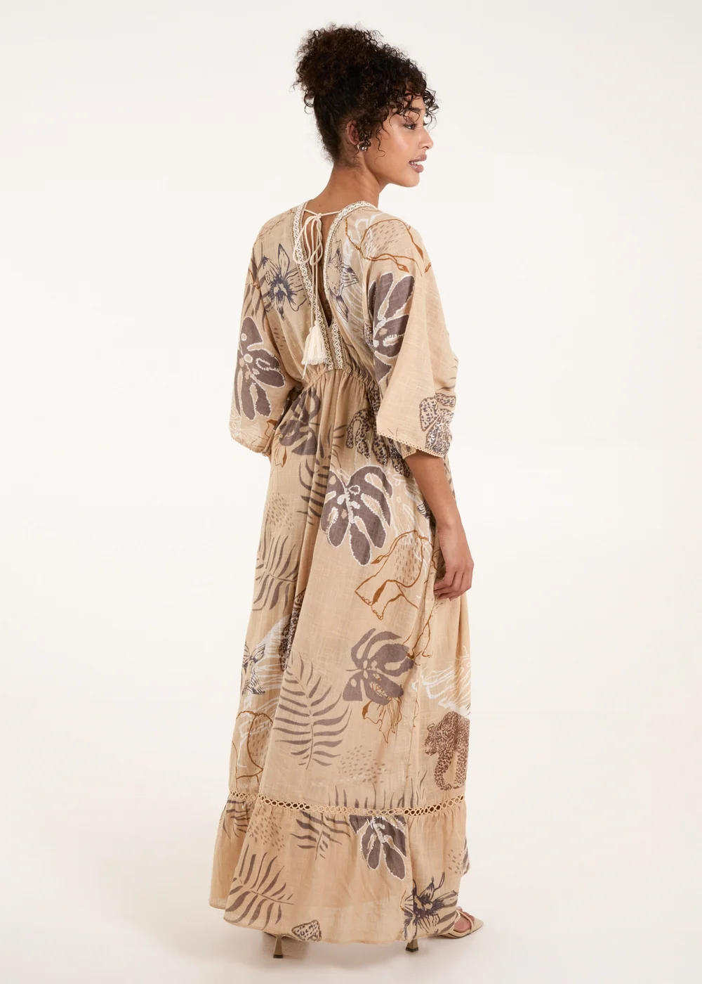 Blue Vanilla Beige V Neck Tassel Front Maxi Dress - XL Image 2