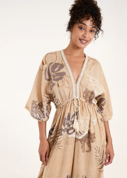 Blue Vanilla Beige V Neck Tassel Front Maxi Dress - XL Image 3