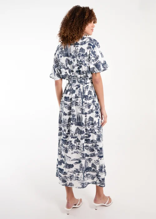 Blue Vanilla Navy Porcelain Printed Belted Shirt Dress - S Image 2