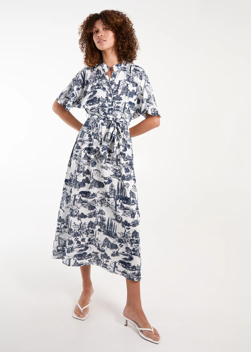 Blue Vanilla Navy Porcelain Printed Belted Shirt Dress - S Image 4