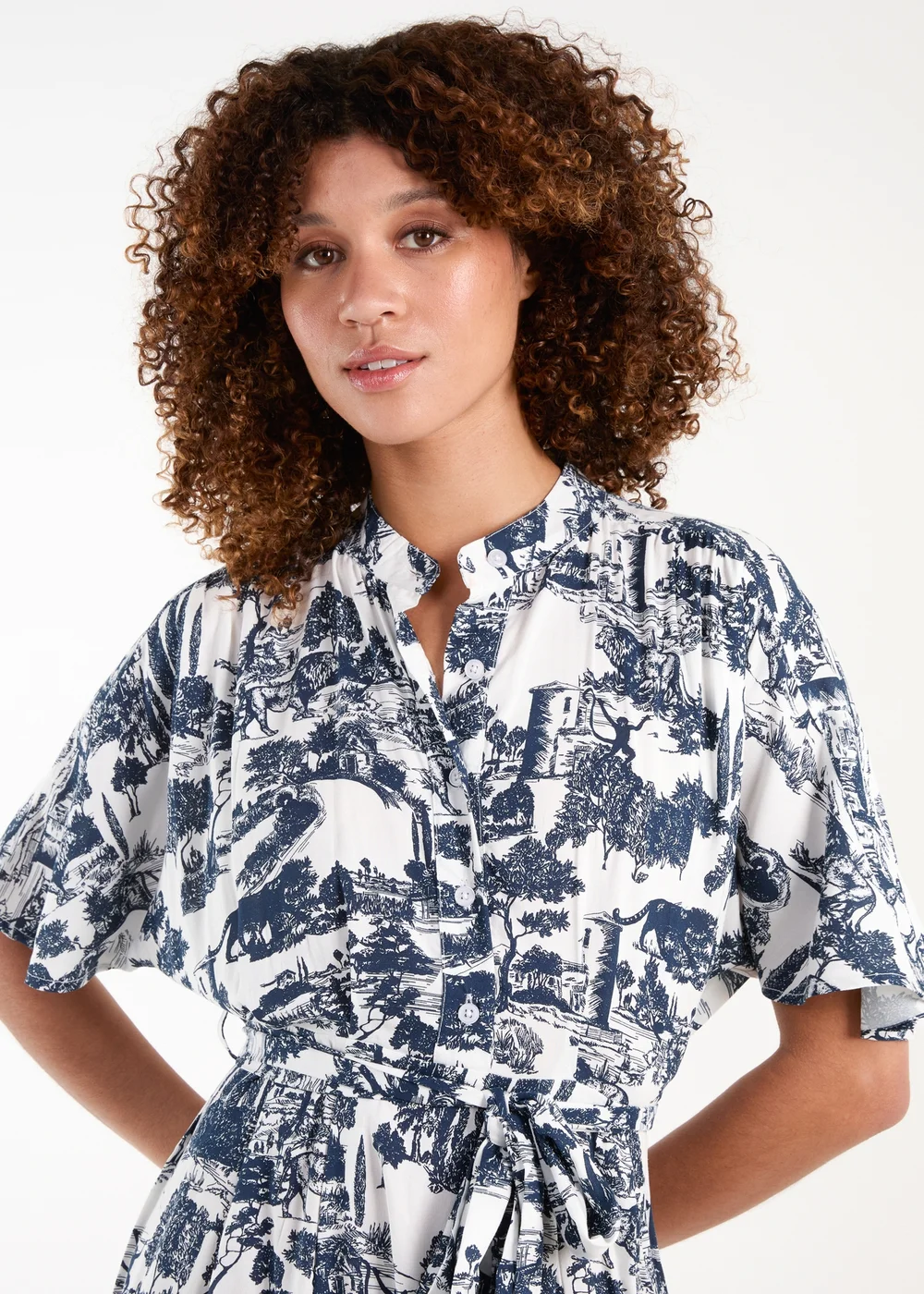 Blue Vanilla Navy Porcelain Printed Belted Shirt Dress - S Image 3