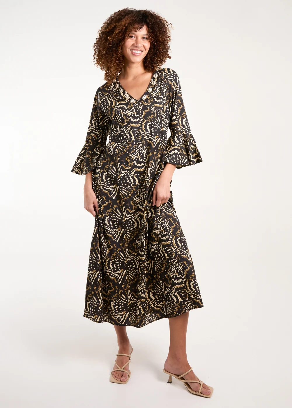 Blue Vanilla Brown V Neck Shell Midi Dress - S Image 4