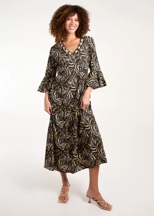 Blue Vanilla Brown V Neck Shell Midi Dress - S Image 4