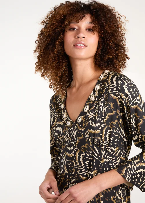 Blue Vanilla Brown V Neck Shell Midi Dress - S Image 3