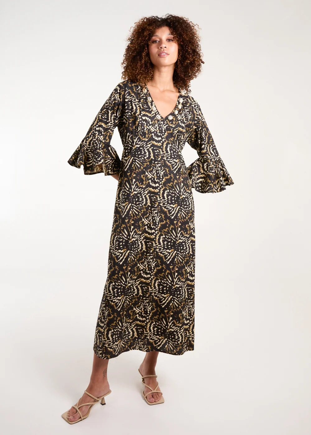 Blue Vanilla Brown V Neck Shell Midi Dress - S Image 1