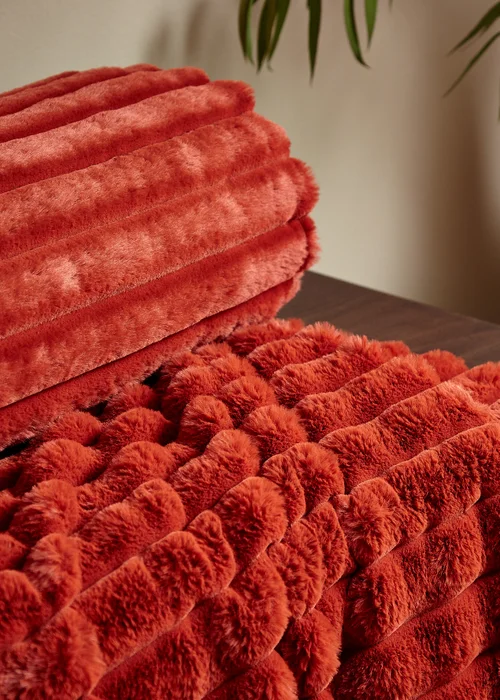 Catherine Lansfield Cosy Ribbed Faux Fur Soft Blanket Throw (130x170 cm) - One Size Image 2