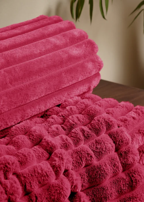 Catherine Lansfield Cosy Ribbed Faux Fur Soft Blanket Throw (130x170 cm) - One Size Image 2