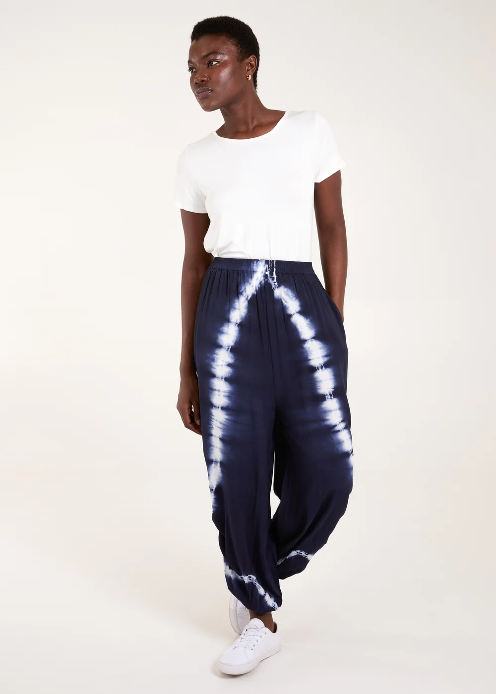 Blue Vanilla Navy Tie Dye Ruched Harem Trousers - One Size Image 1