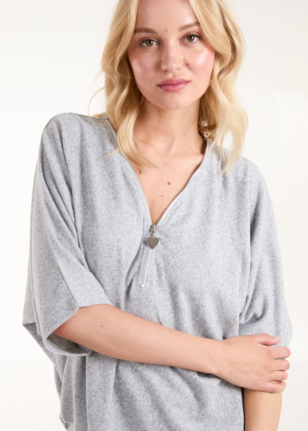 Blue Vanilla Grey Heart Zip Front Top - S/M Image 3