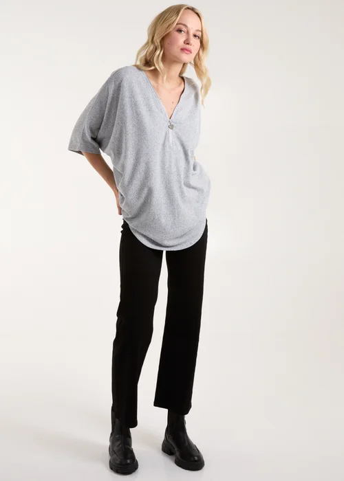 Blue Vanilla Grey Heart Zip Front Top - S/M Image 4