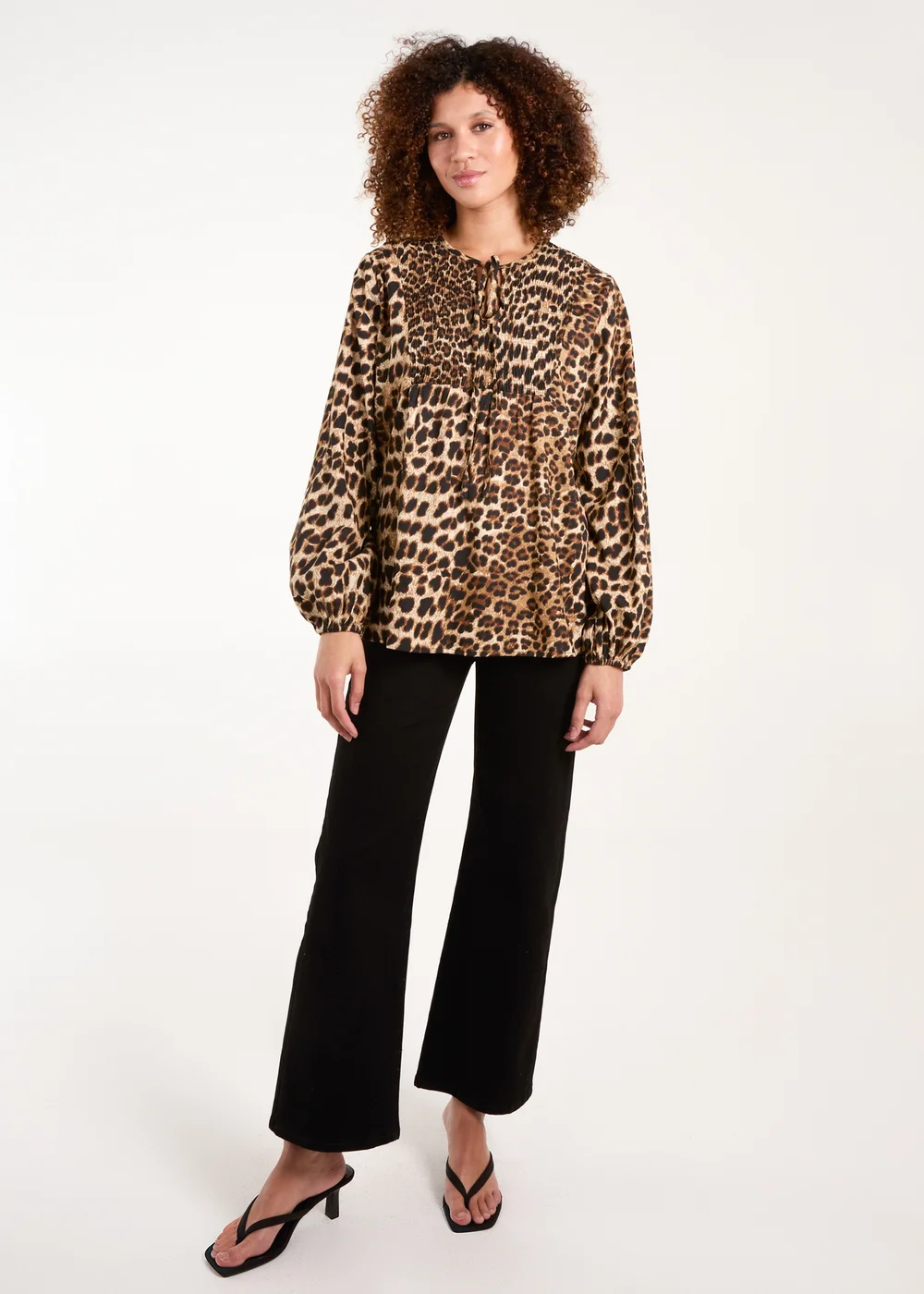 Blue Vanilla Brown Shirred Front Tie Neck Blouse - M Image 4